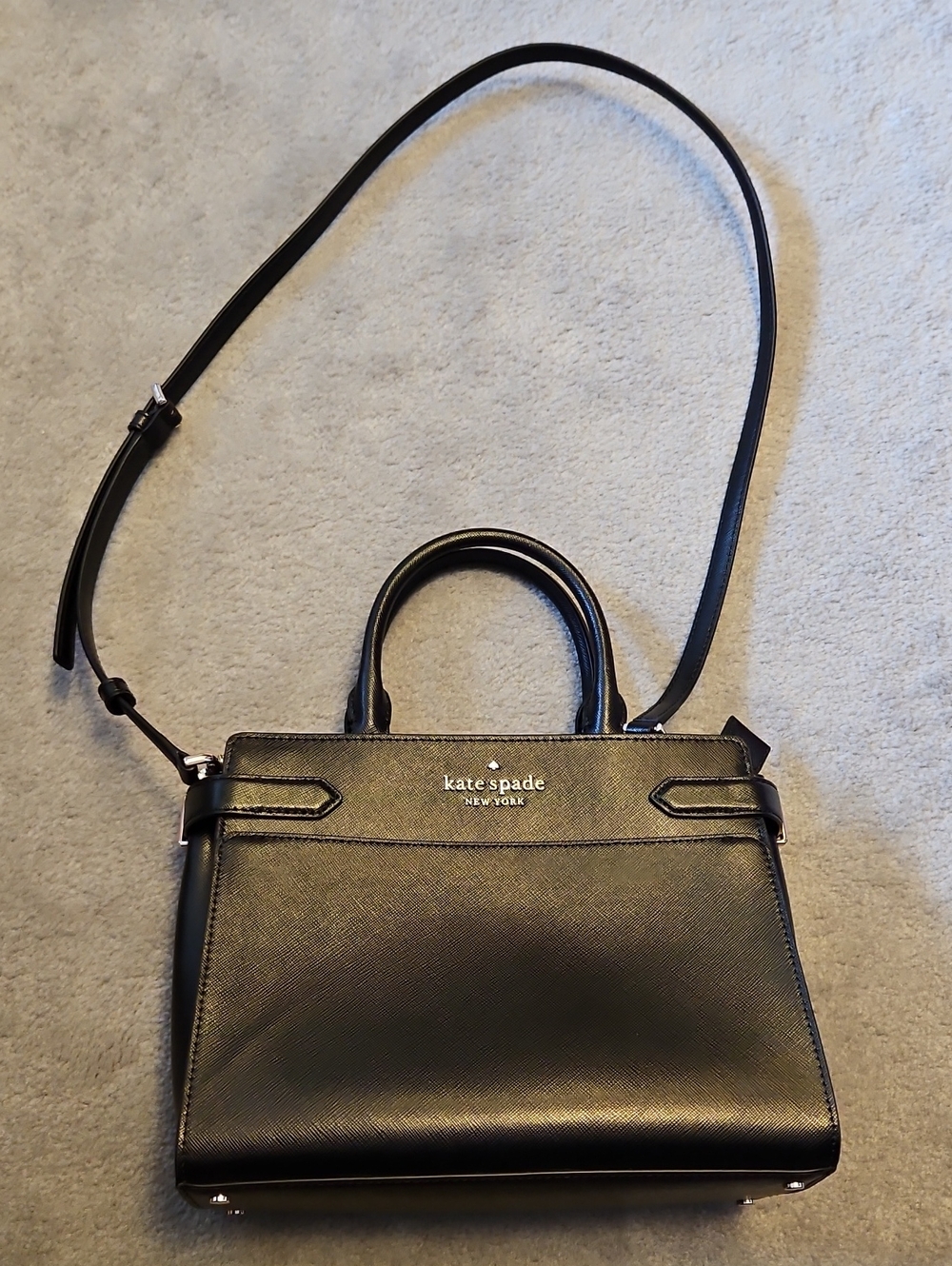 kate spade Black Leather Structured Satchel with Detachable Strap